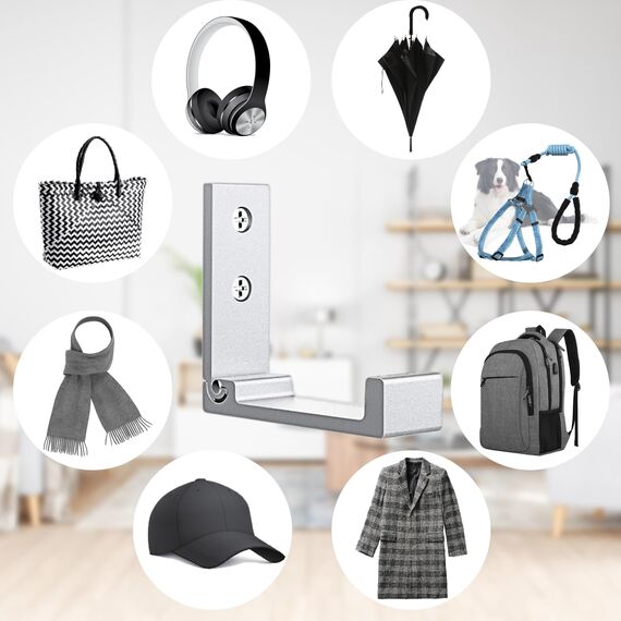 Faltbare Wandhaken OHIYO 2 Stück Faltbare Haken Traglast 33lb/15kg Wandmontierte Heavy Duty Faltbare Kleiderhaken zum Aufhängen von Mänteln & Taschen & Hüten (Silber)