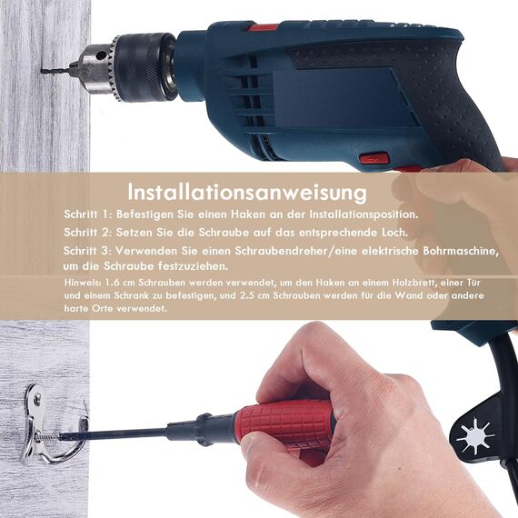 Gorffy Kleiderhaken Silber, 6 Stück Garderobenhaken Vintage mit Schrauben, Metall Doppelhaken Wandhaken, Kleiderhaken Wand für Bad, Küche (Silber, 6 Stück)