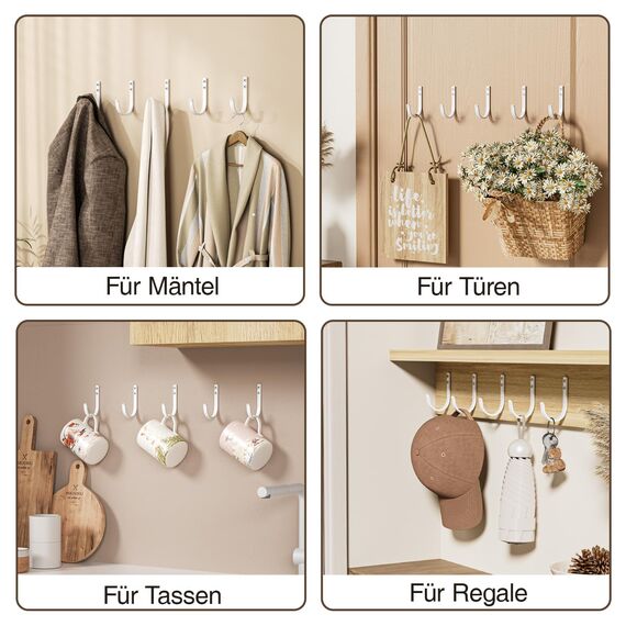 Josmimic 10-Stück Garderobenhaken Handtuchhaken und Haken für Wand - Bohren Wandhaken, Kleiderhaken, Schlüsselhaken für Zahnputzbecher, Bad, WC, Weiß, Mit Schrauben