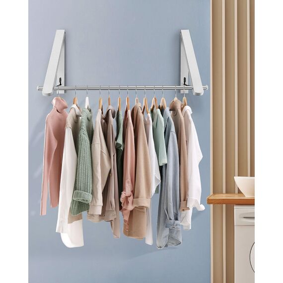 LIVEHITOP Kleiderhaken Klappbar, Kleiderstange Wandmontage Wall Aluminum Stabilisieren Kleiderlüfter Klappbar mit Stange für Waschküche Kleiderschrank Balkon (Silber)