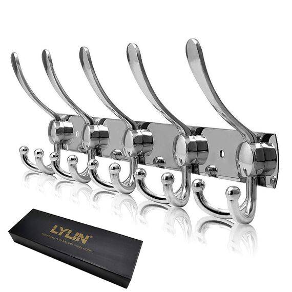 LYLIN kleiderhaken Hakenleiste, Garderobenhaken Edelstahl Rostfrei Handtuchhaken Wandhaken Garderobenleiste Vintage Jackenhalter Wand für Küche Badezimmer Schlafzimme (Silber, 15 Haken, 1Pcs)