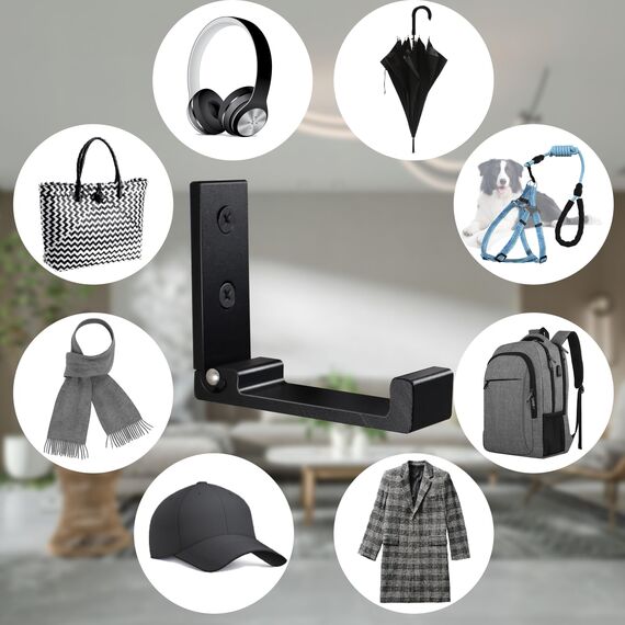 OHIYO Klappbare Kleiderhaken 6er Set aus Aluminium Wandhaken faltbar (Schwarz) für Kleidung, Taschen & Rucksäcke Einklappbare Wandhaken für Innen & Außen