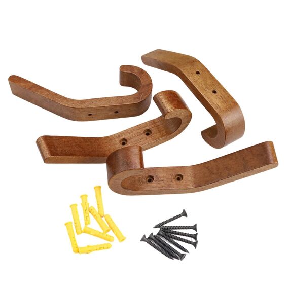 WJUAN Holz Kleiderhaken - 4er Set 155 mm Walnussfarbene J-Haken, Verbesserte Version Handtuchhaken, A-Qualität Eichenholz, Oberfläche poliert und geölt, für Küche und Schlafzimmer
