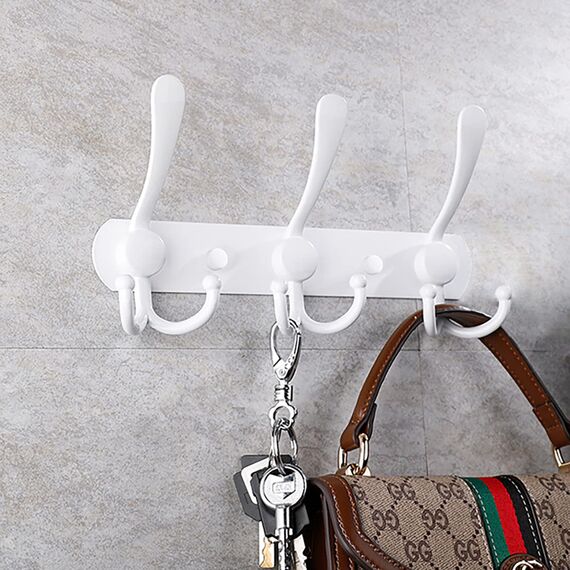 LYLIN kleiderhaken Hakenleiste, Garderobenhaken Edelstahl Rostfrei Handtuchhaken Wandhaken Garderobenleiste Vintage Jackenhalter Wand für Küche Badezimmer Schlafzimme (Weiß, 9 Haken, 1Pcs)