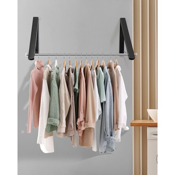 LIVEHITOP Kleiderhaken Wand, Kleiderstange Wandmontage Aluminum Stabilisieren Kleiderlüfter Klappbar mit Stange für Badezimmer Waschküche Kleiderschrank Balkon (Schwarz)