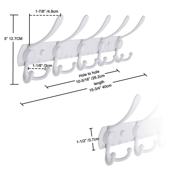 Dseap Garderobenleiste - Schwerlast Garderobenhaken Mit 5 Dreifachhaken, Edelstahl Wandgarderobe, Kleiderhaken Wand, Hakenleiste Garderobe für Mantel Hut Handtuch Handtasche, Weiß, 2 Stück