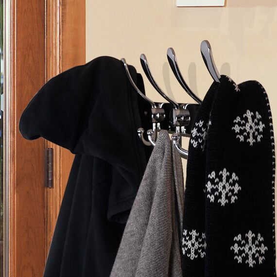 Dseap Garderobenleiste - Schwerlast Garderobenhaken Mit 5 Dreifachhaken, Edelstahl Wandgarderobe, Kleiderhaken Wand, Hakenleiste Garderobe für Mantel Hut Handtuch Handtasche, Verchromt, 2 Stück