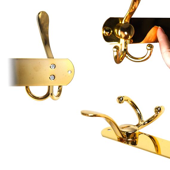 Dseap Garderobenleiste - Schwerlast Garderobenhaken Mit 5 Dreifachhaken, Edelstahl Wandgarderobe, Kleiderhaken Wand, Hakenleiste Garderobe für Mantel Hut Handtuch Handtasche, Gold, 2 Stück