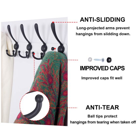 Dseap Garderobenleiste - Schwerlast Garderobenhaken Mit 5 Dreifachhaken, Edelstahl Wandgarderobe, Kleiderhaken Wand, Hakenleiste Garderobe für Mantel Hut Handtuch Handtasche, Weiß & Schwarz, 2 Stück