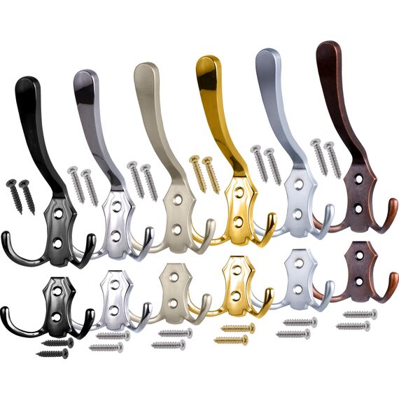 Stahlia Garderobenhaken CHROM-GLANZ (2 Stück) Haken zum Schrauben vintage Kleiderhaken Garderobe KURZ Haken für Garderobe Metallhaken