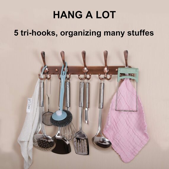 Dseap Garderobenleiste - Schwerlast Garderobenhaken Mit 5 Dreifachhaken, Edelstahl Wandgarderobe, Kleiderhaken Wand, Hakenleiste Garderobe für Mantel Hut Handtuch Handtasche, Verchromt, 2er-Pack