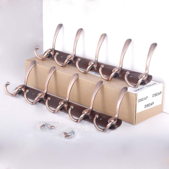 Dseap Garderobenleiste - Schwerlast Garderobenhaken Mit 5 Dreifachhaken, Edelstahl Wandgarderobe, Kleiderhaken Wand, Hakenleiste Garderobe für Mantel Hut Handtuch Handtasche, Antikes Kupfer, 2 Stück