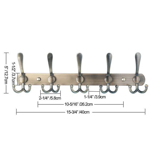 Dseap Garderobenleiste - Schwerlast Garderobenhaken Mit 5 Dreifachhaken, Edelstahl Wandgarderobe, Kleiderhaken Wand, Hakenleiste Garderobe für Mantel Hut Handtuch Handtasche, Bronze