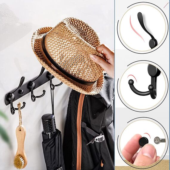 LYLIN kleiderhaken Hakenleiste, Garderobenhaken Edelstahl Rostfrei Handtuchhaken Wandhaken Garderobenleiste Vintage Jackenhalter Wand (Matt Schwarz, 9 Haken, 1Pcs)