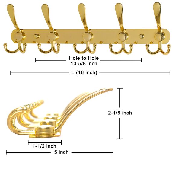Dseap Garderobenleiste - Schwerlast Garderobenhaken Mit 5 Dreifachhaken, Edelstahl Wandgarderobe, Kleiderhaken Wand, Hakenleiste Garderobe für Mantel Hut Handtuch Handtasche, Gold