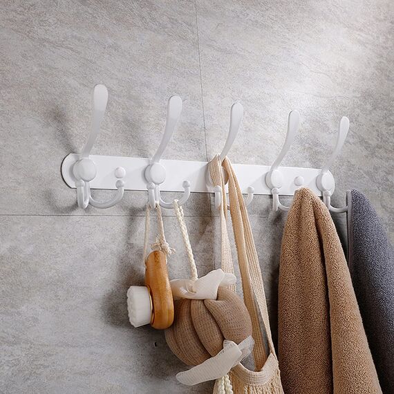 LYLIN kleiderhaken Hakenleiste, Garderobenhaken Edelstahl Rostfrei Handtuchhaken Wandhaken Garderobenleiste Vintage Jackenhalter Wand für Küche Badezimmer Schlafzimme (Weiß, 15 Haken, 1Pcs)