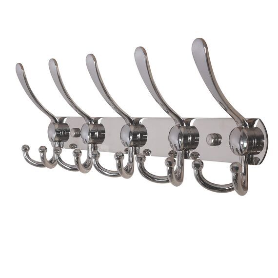 Dseap Garderobenleiste - Schwerlast Garderobenhaken Mit 5 Dreifachhaken, Edelstahl Wandgarderobe, Kleiderhaken Wand, Hakenleiste Garderobe für Mantel Hut Handtuch Handtasche, Verchromt, 2er-Pack