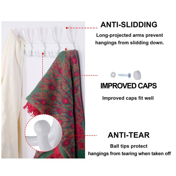 Dseap Garderobenleiste - Schwerlast Garderobenhaken Mit 5 Dreifachhaken, Edelstahl Wandgarderobe, Kleiderhaken Wand, Hakenleiste Garderobe für Mantel Hut Handtuch Handtasche, Weiß