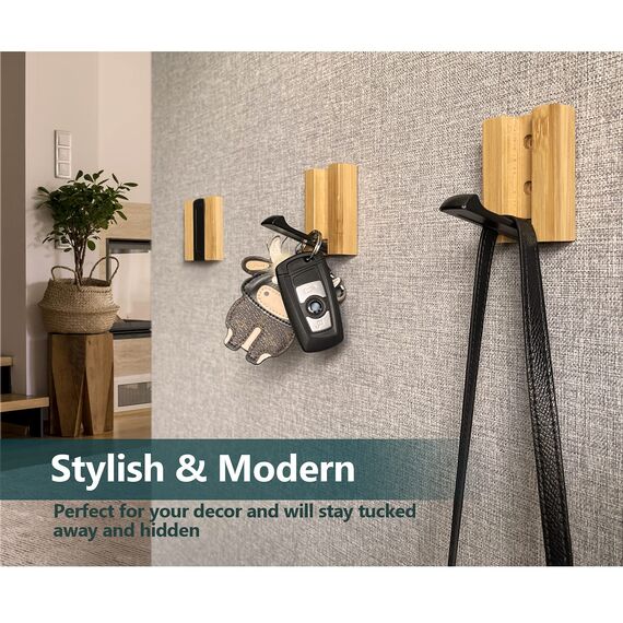 JSVER Kleiderhaken 4 stück Bambus Haken Garderobenhaken Wand Moderne Garderobenleiste Holz Faltbarer für Jacken, Mäntel, Schals, Handtaschen und Mehr, Holz