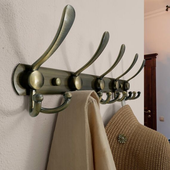 Dseap Garderobenleiste - Schwerlast Garderobenhaken Mit 5 Dreifachhaken, Edelstahl Wandgarderobe, Kleiderhaken Wand, Hakenleiste Garderobe für Mantel Hut Handtuch Handtasche, Bronze