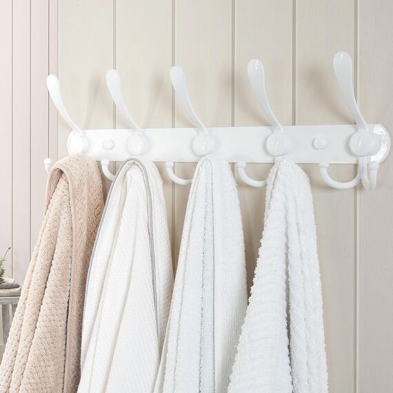 Dseap Garderobenleiste - Schwerlast Garderobenhaken Mit 5 Dreifachhaken, Edelstahl Wandgarderobe, Kleiderhaken Wand, Hakenleiste Garderobe für Mantel Hut Handtuch Handtasche, Weiß