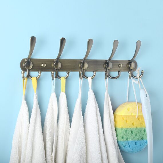 Dseap Garderobenleiste - Schwerlast Garderobenhaken Mit 5 Dreifachhaken, Edelstahl Wandgarderobe, Kleiderhaken Wand, Hakenleiste Garderobe für Mantel Hut Handtuch Handtasche, Bronze