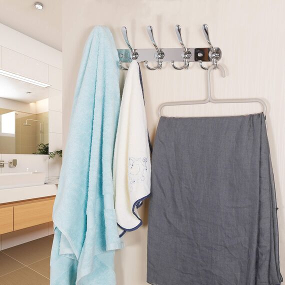 Dseap Garderobenleiste - Schwerlast Garderobenhaken Mit 5 Dreifachhaken, Edelstahl Wandgarderobe, Kleiderhaken Wand, Hakenleiste Garderobe für Mantel Hut Handtuch Handtasche, Verchromt, 2 Stück