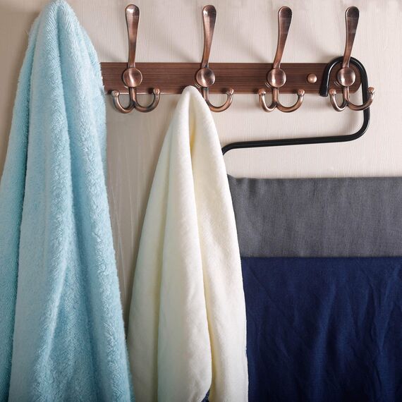 Dseap Garderobenleiste - Schwerlast Garderobenhaken Mit 5 Dreifachhaken, Edelstahl Wandgarderobe, Kleiderhaken Wand, Hakenleiste Garderobe für Mantel Hut Handtuch Handtasche, Antikes Kupfer, 2 Stück