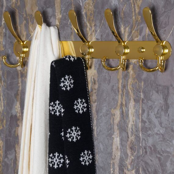 Dseap Garderobenleiste - Schwerlast Garderobenhaken Mit 5 Dreifachhaken, Edelstahl Wandgarderobe, Kleiderhaken Wand, Hakenleiste Garderobe für Mantel Hut Handtuch Handtasche, Gold, 2 Stück