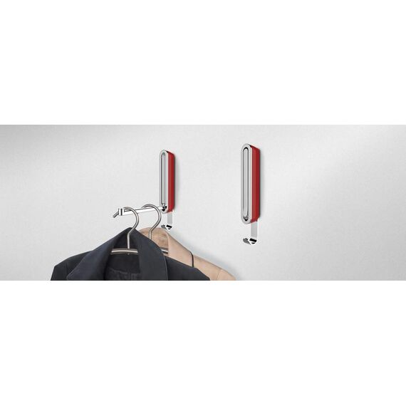 WENKO Klapphaken Premium Sigma, klappbarer Wandhaken zum Anbohren, mit Abrutschsicherung, modernes Design, Kunststoffgehäuse und Stabiler Metallhaken, 2,5 x 18 x 2,5 cm, Rot