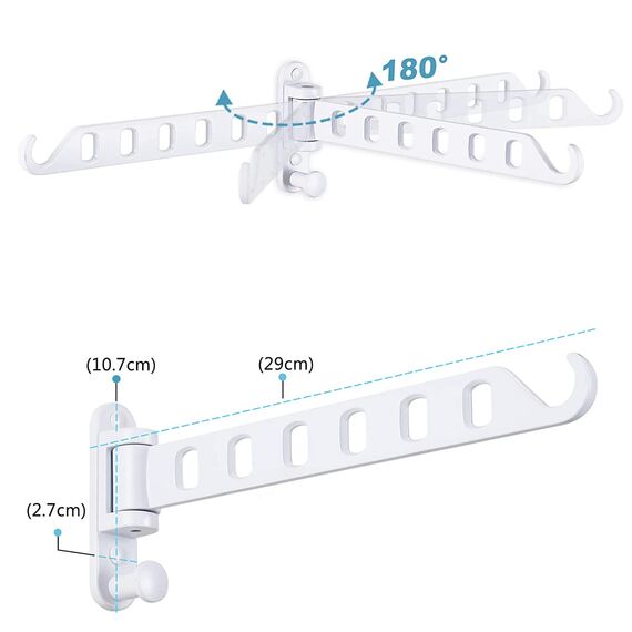 ZUIMENG Wand Kleiderständer Klappbar, 180°Drehbare Kleiderhaken kleiderstange, Wandhaken Hakenleiste Garderobenhaken kleiderlüfter für Balkon Waschküche Badezimmer (weiß, 1 Stück)