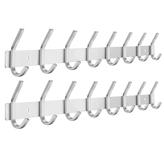 JOLY FANG Wandgarderobe, Garderobenhaken aus Edelstahl, Wandhaken für Schlafzimmer, Badezimmer, Küche (silberfarben, 8 Haken, 2 Stück)