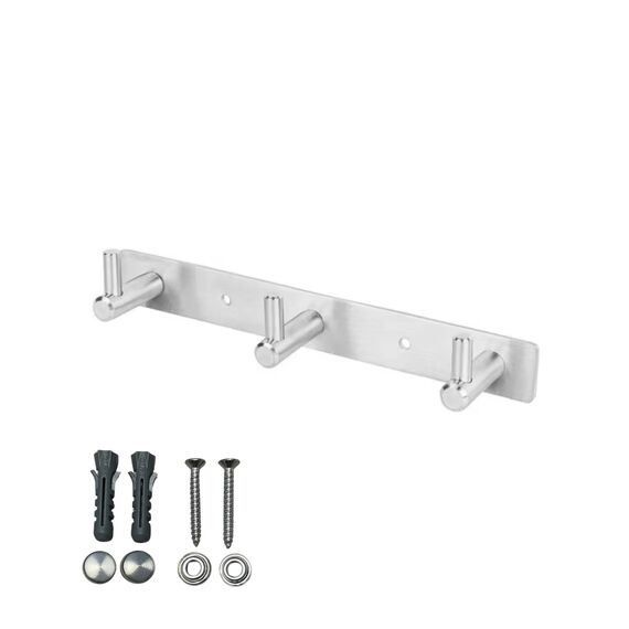 Gedotec Hakenleiste MOON aus Edelstahl gebürstet, 3 Haken - Garderobenleiste Wandmontage - Garderobenhaken zum Schrauben - moderner Jackenhalter Wand für Garderoben, Bad & Küche