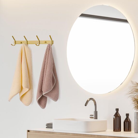 Qiannhee Hakenleiste Kleiderhaken Gold Garderobenleiste Rostfrei 43CM bis 40KG Schwerlast Kleiderhakenleiste Edelstahl Garderobenhaken Kinder mit 4 WandHaken für Jacken Badezimmer Tür Wohnzimmer Flur