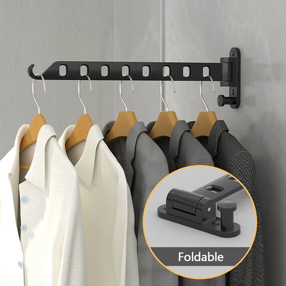 ZUIMENG Wand Kleiderständer Klappbar, 180°Drehbare Kleiderhaken kleiderstange, Wandhaken Hakenleiste Garderobenhaken kleiderlüfter für Balkon Waschküche Badezimmer (Schwarz, 8 Löcher)