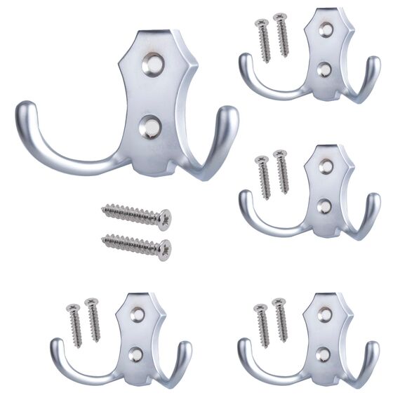 Stahlia Garderobenhaken CHROM-MATT (5 Stück) Haken zum Schrauben vintage Kleiderhaken Garderobe KURZ Haken für Garderobe Metallhaken