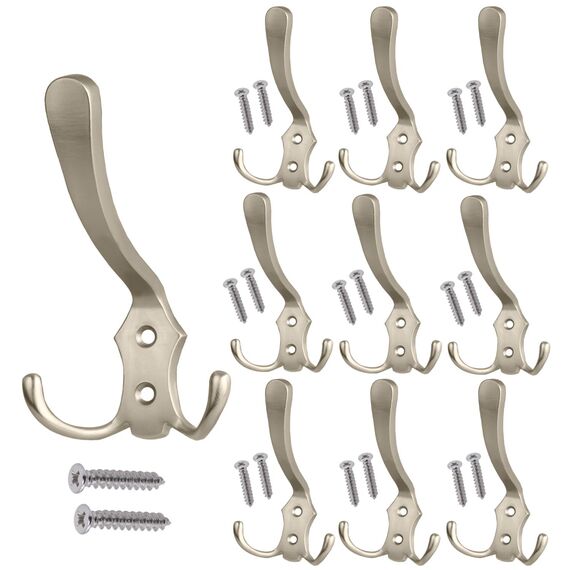 Stahlia Garderobenhaken EDELSTAHL-OPTIK (10 Stück) Haken zum Schrauben vintage Kleiderhaken Garderobe LANG Haken für Garderobe Metallhaken