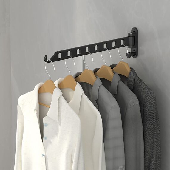 ZUIMENG Wand Kleiderständer Klappbar, 180°Drehbare Kleiderhaken kleiderstange, Wandhaken Hakenleiste Garderobenhaken kleiderlüfter für Balkon Waschküche Badezimmer (Schwarz, 8 Löcher)