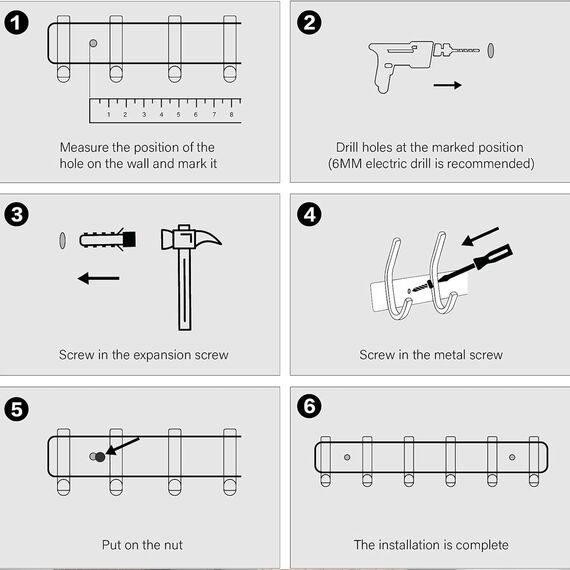 JOLY FANG Wandgarderobe, Garderobenhaken aus Edelstahl, Wandhaken für Schlafzimmer, Badezimmer, Küche (6 Haken, 2 Stück, Silber)