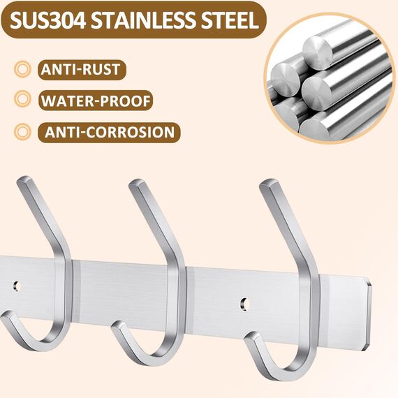 JOLY FANG Wandgarderobe, Garderobenhaken aus Edelstahl, Wandhaken für Schlafzimmer, Badezimmer, Küche (silberfarben, 8 Haken, 2 Stück)