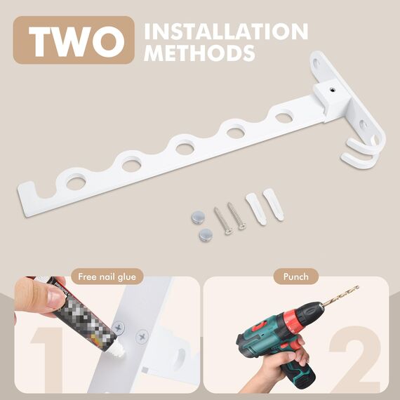 MEIJO Kleiderhaken Klappbar, Wand Kleiderständer Klapphaken Wandhaken Balkon Kleiderhaken für Waschküche Schlafzimmer Badezimmer (Weiß)