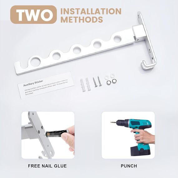 MEIJO Kleiderhaken Klappbar, Wand Kleiderständer Klapphaken Wandhaken Balkon Kleiderhaken für Waschküche Schlafzimmer Badezimmer (Silber)