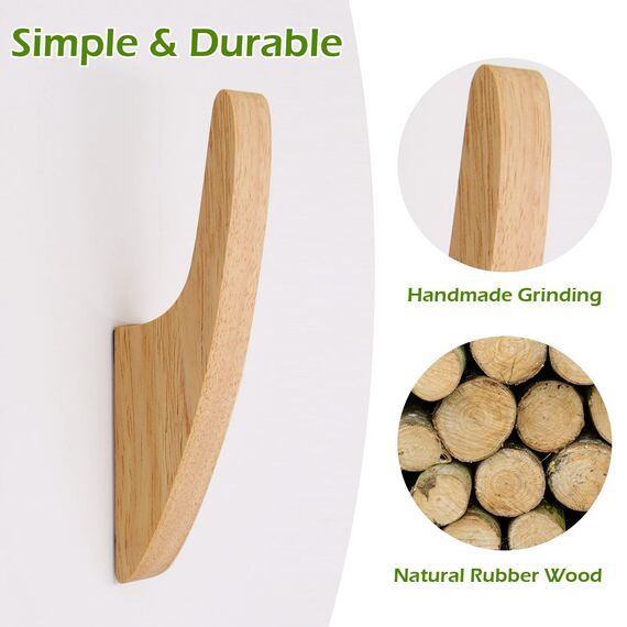 SAUNNIHEN 4 Stück Kleiderhaken Einzeln, Garderobenhaken Holz, Multifunktionaler Wandhaken Vintage, Handtuchhaken, Garderobe für Schlafzimmer, Wohnzimmer, Flur (Einfacher Haken)