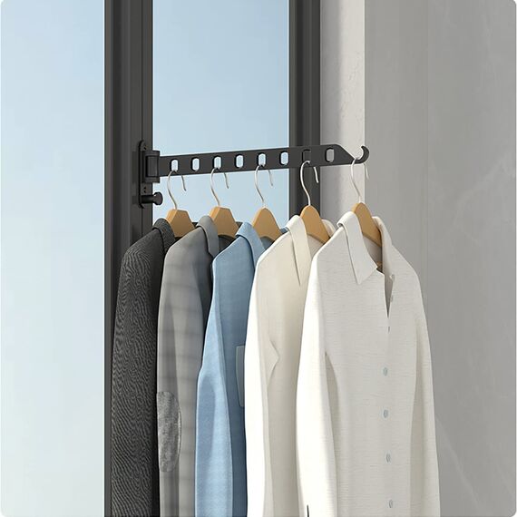 ZUIMENG Wand Kleiderständer Klappbar, 180°Drehbare Kleiderhaken kleiderstange, Wandhaken Hakenleiste Garderobenhaken kleiderlüfter für Balkon Waschküche Badezimmer (Schwarz, 8 Löcher)