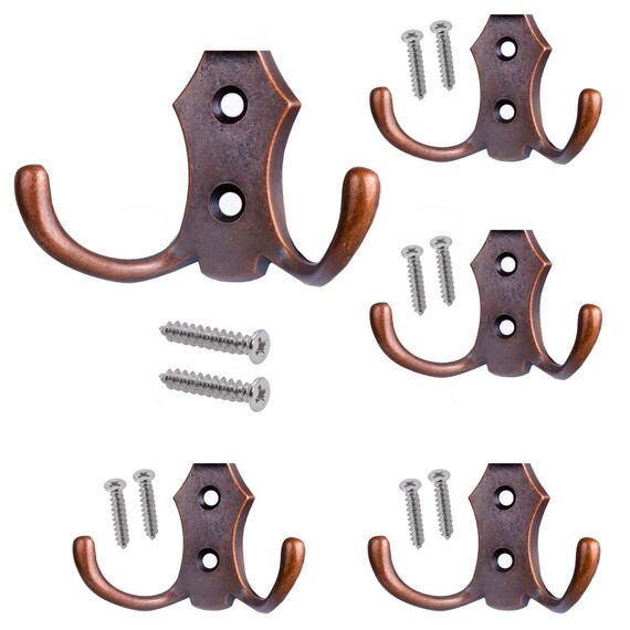Stahlia Garderobenhaken KUPFER (5 Stück) Haken zum Schrauben vintage Kleiderhaken Garderobe KURZ Haken für Garderobe Metallhaken