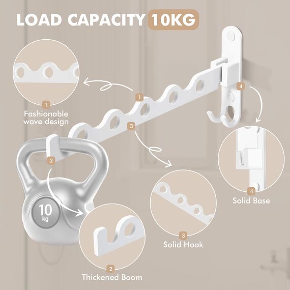 MEIJO Kleiderhaken Klappbar, Wand Kleiderständer Klapphaken Wandhaken Balkon Kleiderhaken für Waschküche Schlafzimmer Badezimmer (Weiß)