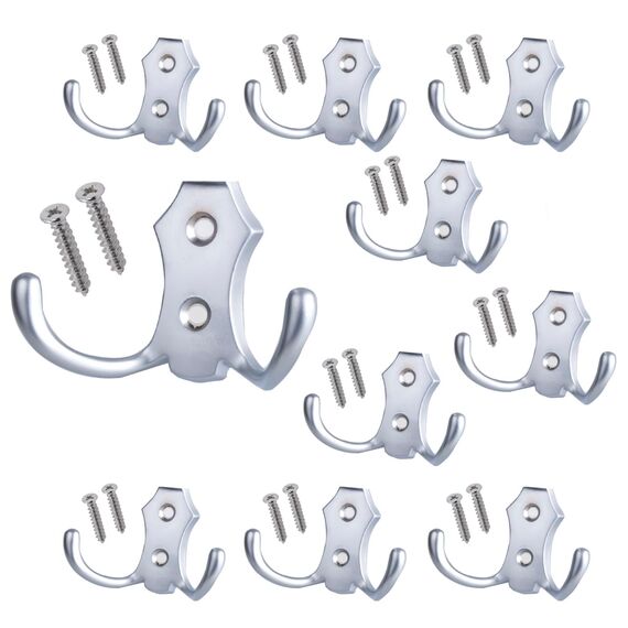 Stahlia Garderobenhaken CHROM-MATT (10 Stück) Haken zum Schrauben vintage Kleiderhaken Garderobe KURZ Haken für Garderobe Metallhaken
