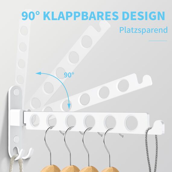 TINIFO Kleiderhaken Klappbar Wand, Klappbare Kleiderstange zur Wandmontage aus Aluminium, Platzsparender Kleiderlüfter für Balkon, Bad & Waschküche, Weiß