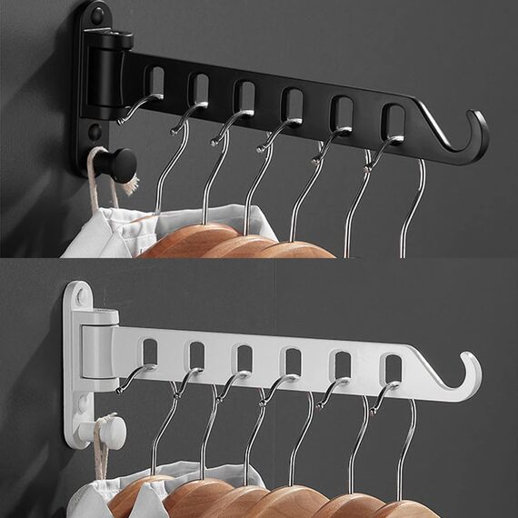 ZUIMENG Wand Kleiderständer Klappbar, 180°Drehbare Kleiderhaken kleiderstange, Wandhaken Hakenleiste Garderobenhaken kleiderlüfter für Balkon Waschküche Badezimmer (weiß, 1 Stück)