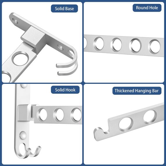 TINIFO Kleiderhaken Klappbar, Wand Kleiderständer Kleiderlüfter Wandhaken Klappbar, Klapphaken für Balkon Waschküche Badezimmer (Silber)